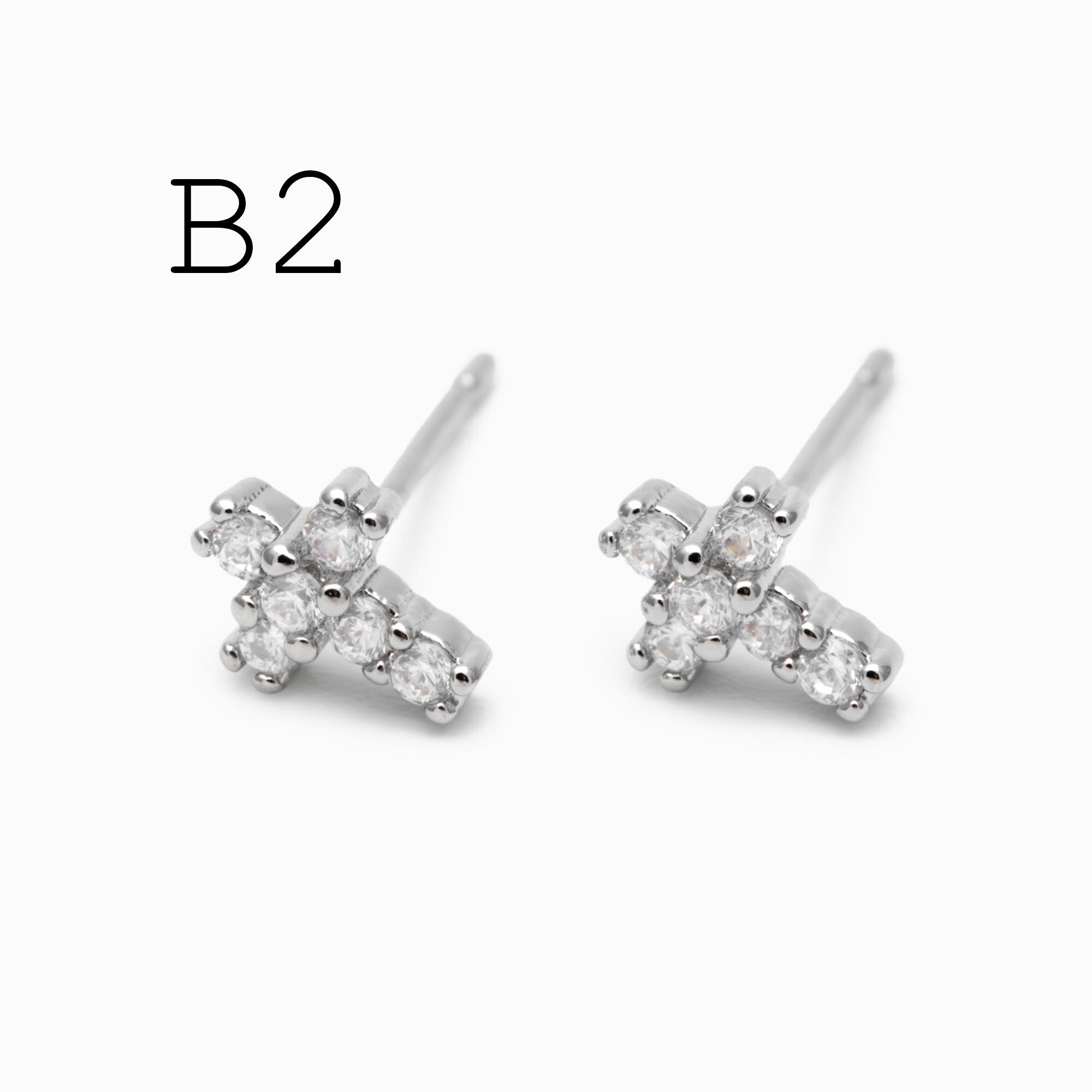 4pcs CZ Pave Gold Cross Earrings, Gold Plated Brass Dainty Cross Stud Earring (#GB-3637)